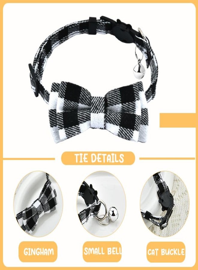 Sdopbinbin Dog Cat Collar Bowtie Breakaway Adjustable Cat Collar with Bow Tie for Cat Black and White Bow Tie Collar for Cats Dog with Bell Collar for Small Cats Dogs Checkered Collar Bow Tie for Puppy Kitten - Image 3